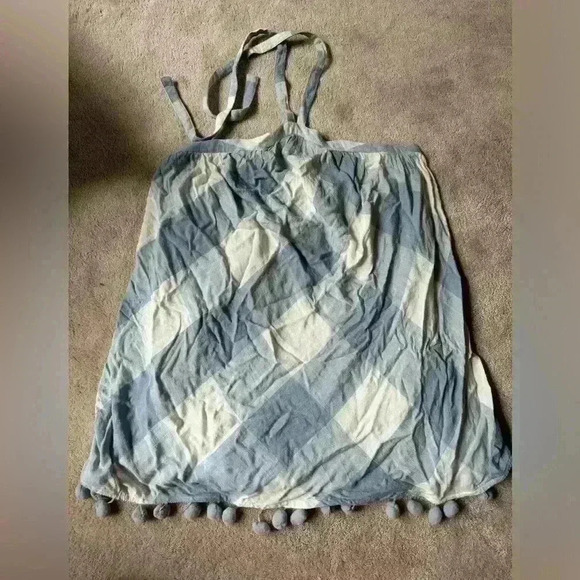 Tularosa x Revolve Blue white Gingham Halter top Pom Pom NWT Size Medium - Picture 1 of 5
